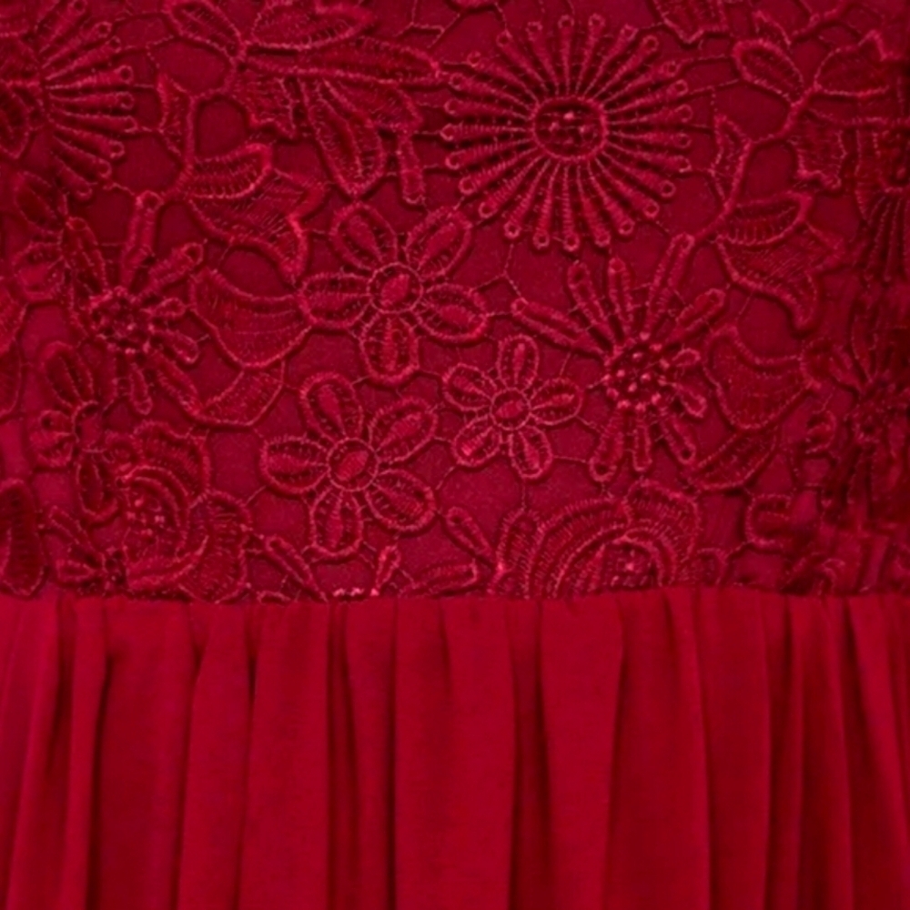 LULUS The Greatest Lace Maxi Dress Burgundy Crew Backless Cap Sleeves Sz SM NWT - Picture 11 of 15